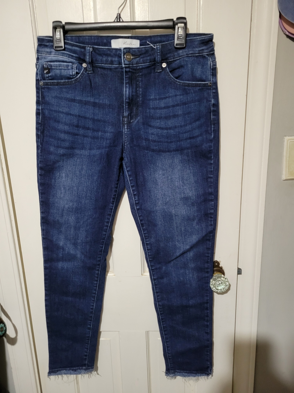 KanCan Dark Blue Skinny Jeans with Raw Hem